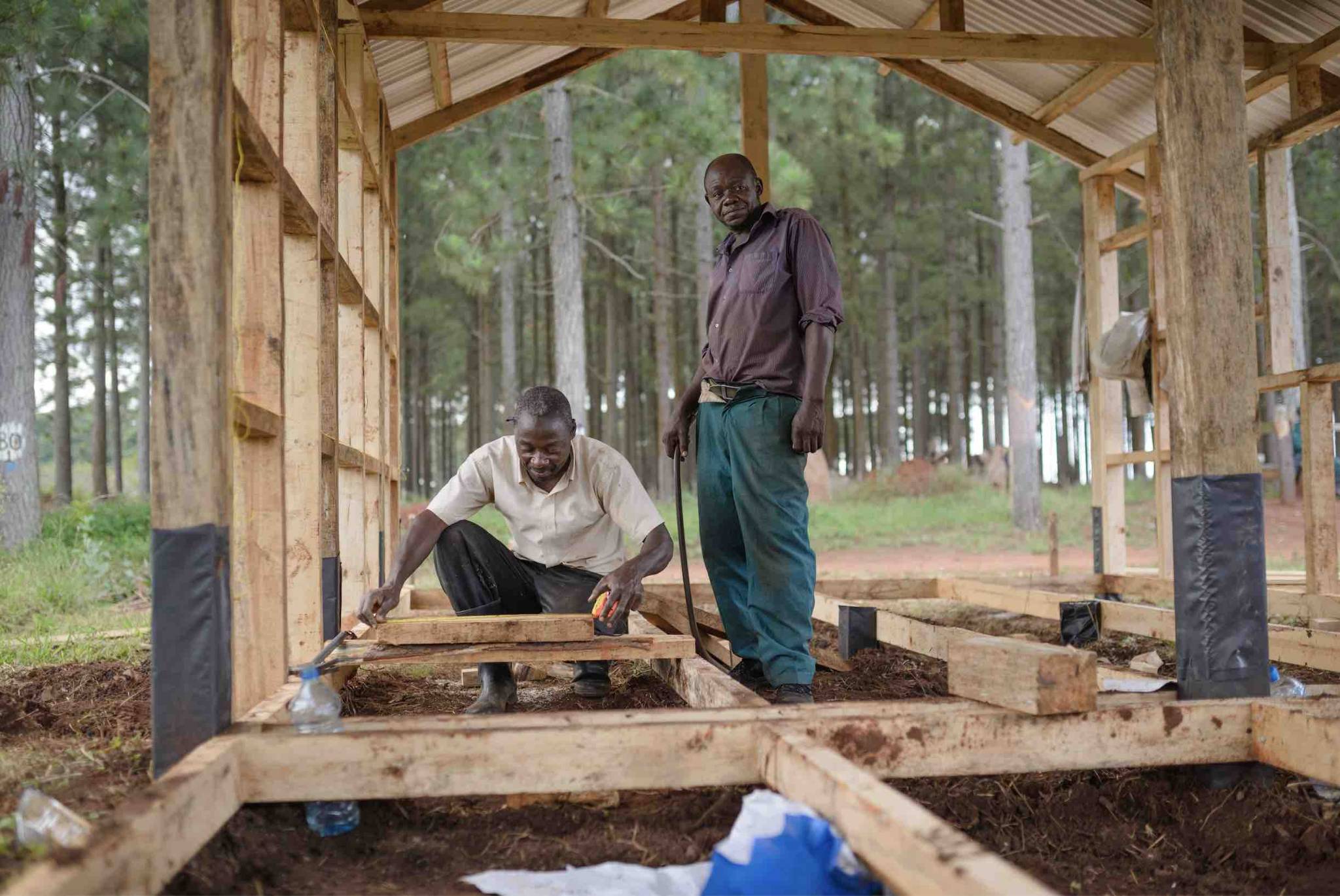 Building the timber frame of a site facility